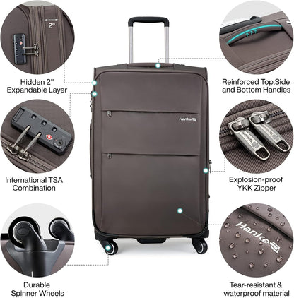 Hanke 20 Inch Expandable Carry On Luggage 22x14x9 Airline Approved Softside Suitcases with Wheels Lightweight Travel Luggage Rolling Suitcase with Lock for Men and Women.(Coffee)