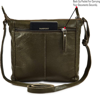 Small Soft Genuine Leather Crossbody Purse Women’s Sling Crossover Shoulder Travel Handbag with Triple Zipper
