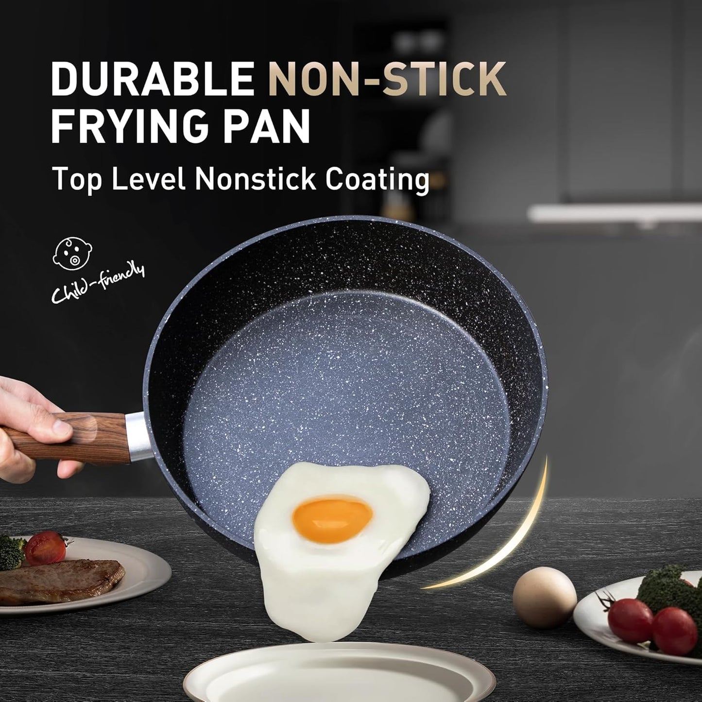 MAISON ARTS Pots and Pans Set Non Stick, 12 Piece Black Granite Kitchen Cookware Induction Compatible, Pot and Pan Sets for Cooking Nonstick