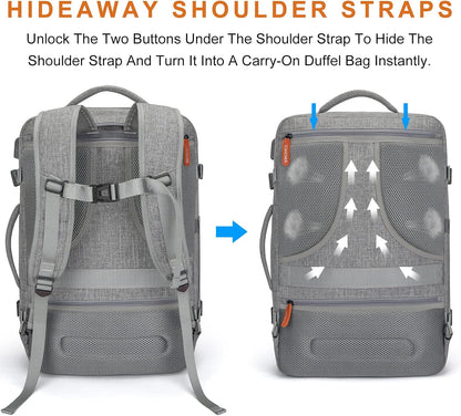 Carry on Travel Backpacks, Extra Large 40L Flight Approved Bag for Men & Women,Expandable Suitcase Backpack With 4 Packing Cubes,Water Resistant Luggage Daypack Business Weekender Bag,Grey