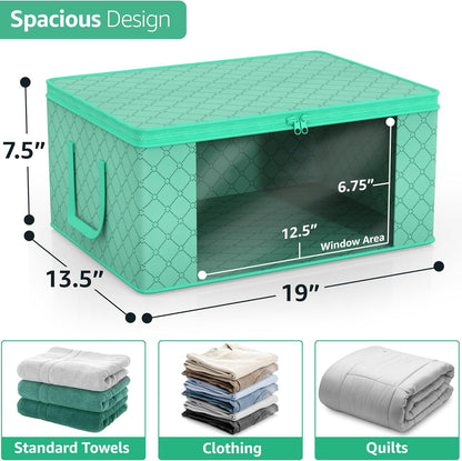 Sorbus Foldable Storage Bag Organizers, Large Clear Window & Carry Handles, Great for Clothes, Blankets, Closets, Bedrooms, and more (3-Pack, Teal)