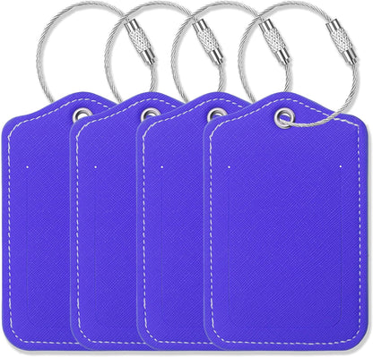 Luggage Tags for Suitcases-Leather Luggage Tag 4 Pack with Loops Cute Bag/Backpack/Suitcase Tags Travel Essentials for Flying (Royal Blue)