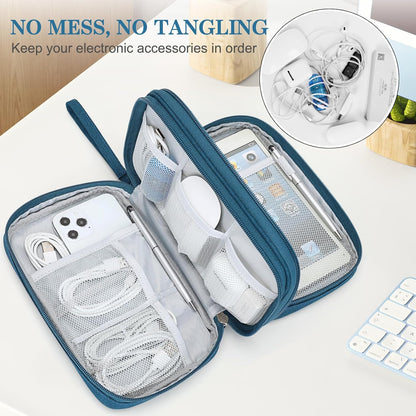 FYY Electronic Organizer, Large Travel Cable Organizer Bag Pouch Electronic Accessories Carry Case Portable Waterproof Double Layers All-in-One Storage Bag for Cable, Cord, Charger, Phone, Dark Green