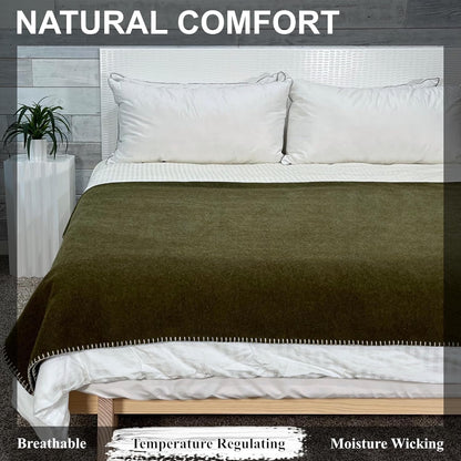EKTOS 100% Virgin Wool Blanket, 90" x 66", Hunting Gear, Better Than Military Surplus (Olive Green, Twin Size)