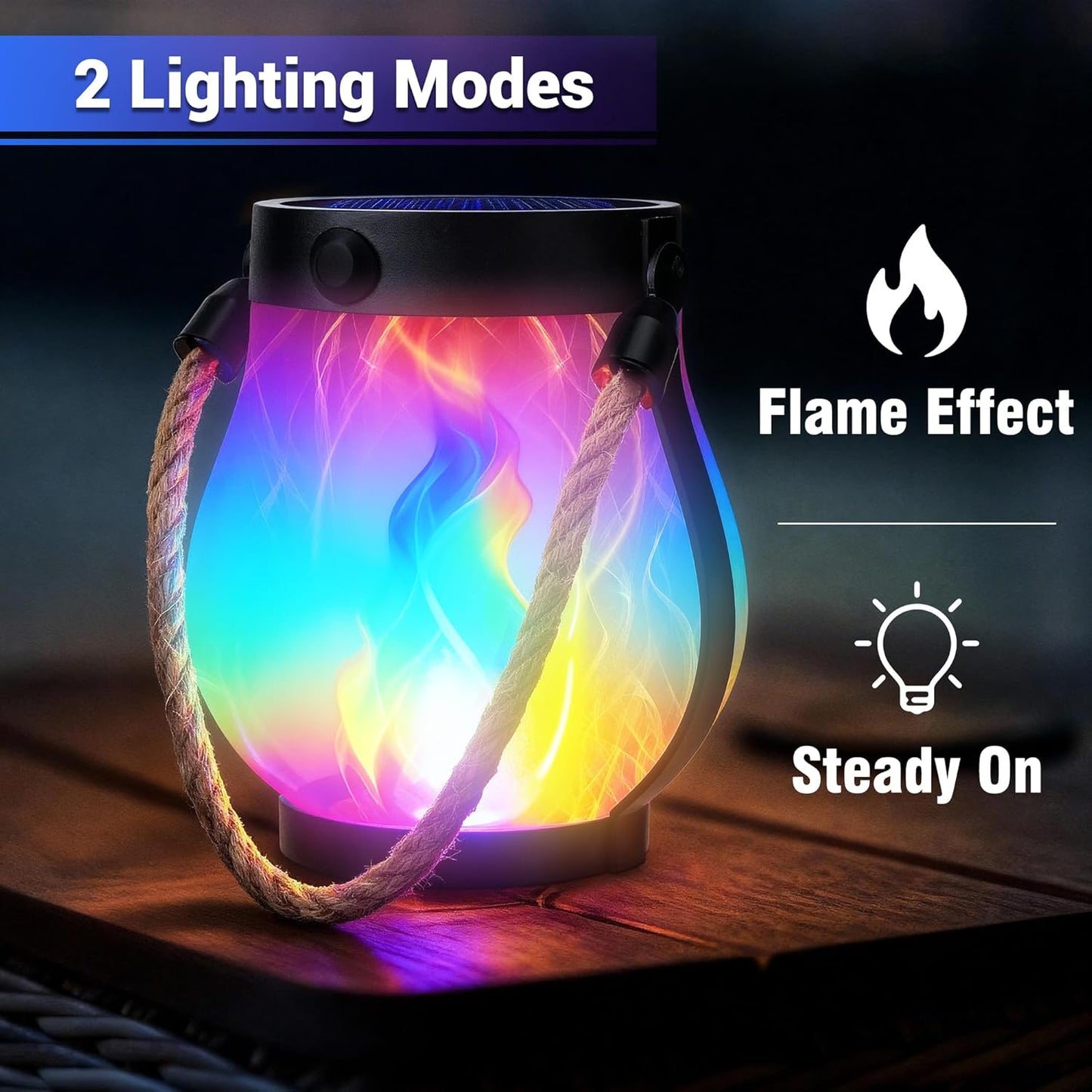 Halloween Solar Flame Lantern Hanging Outdoor Waterproof Purple - 2 Pack Flame Lanterns with Dual Charging Modes of Solar & USB for Garden or Yard Halloween Decorations (Multicolor - 1 Pack)