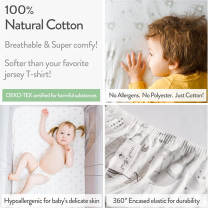 Pack and Play Sheets Fitted – Compatible with 4moms Breeze Plus Playard and Other Large Playpen Mattress – Snuggly Soft 100% Jersey Cotton – 2 Pack Play Yard Sheet Set for Boys & Girls
