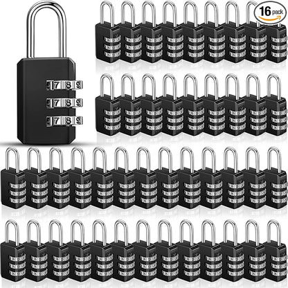 Chumia 16 Pack 3 Digit Combination Lock Small Combo Locks Waterproof Luggage Number Padlock for Backpack Suitcases Traveling Toolbox School Gym Employee Locker