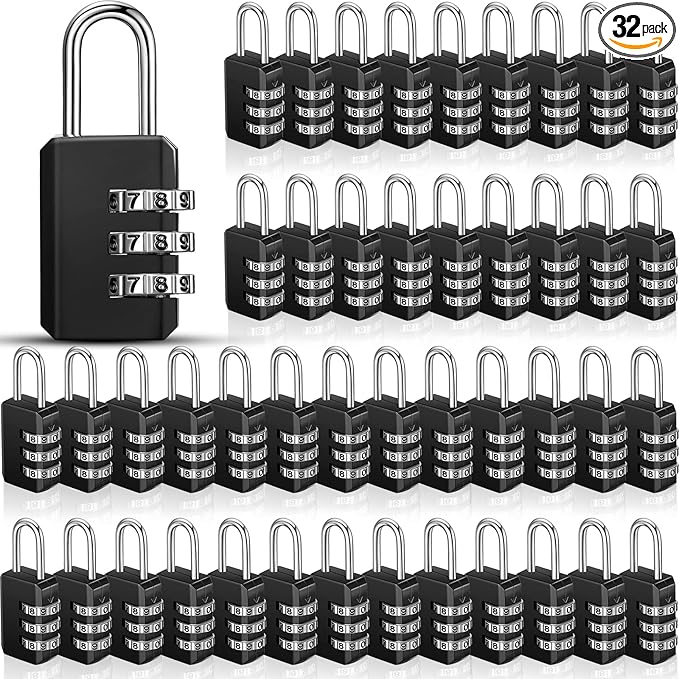 Chumia 32 Pack 3 Digit Combination Lock Small Combo Locks Waterproof Luggage Number Padlock for Backpack Suitcases Traveling Toolbox School Gym Employee Locker