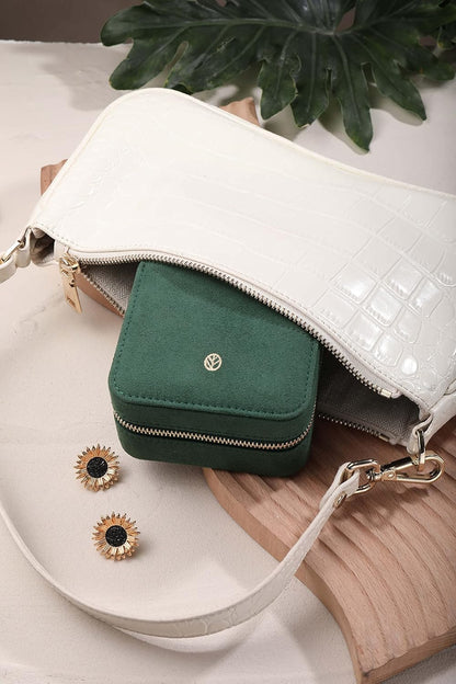 S.Leaf Travel Jewelry Organizer Travel Jewelry Boxes for Women Small Jewelry Travel Case Box Portable Travel Jewelry Case Travel Case Mini Jewelry (08_Suede_Touch_Emerald)