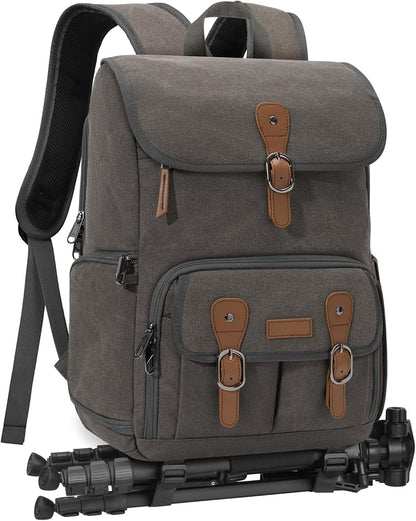 RAINSMORE Camera Bag Backpack for DSLR/SLR Mirrorless 15.6 Inch Laptop Camera Back Pack for Photographers Anti-Theft Photography Bags Case with Tripod Holder & Rain Cover, Dark Grey
