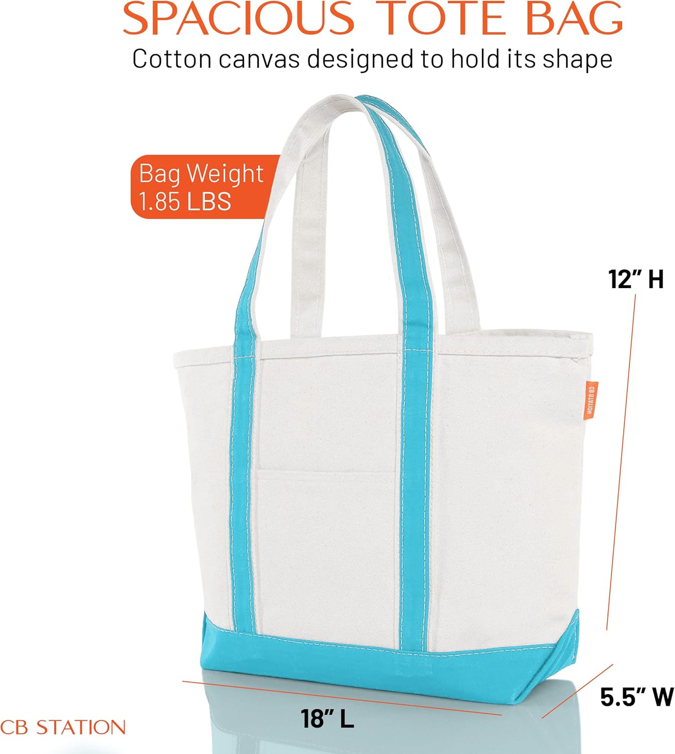 CB STATION Medium Classic Canvas Tote Bag for Women, Top Zipper Closure, Outer Pocket, Daily Essentials, Groceries, Traveling