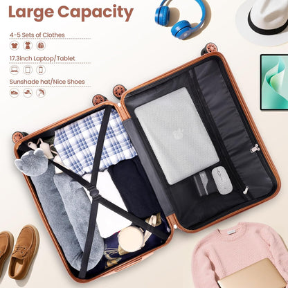 Hoteel 6 Piece Luggage Set (4-YEAR WARRANTY) Carry on ABS+PC Hard Shell Suitcase with Spinner Wheels & TSA Lock (Beige)