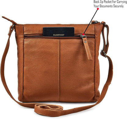 Small Soft Genuine Leather Crossbody Purse Women’s Sling Crossover Shoulder Travel Handbag with Triple Zipper