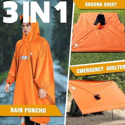 ANYOO Hooded Rain Poncho for Adults Waterproof Lightweight Rain Coat for Men Women Reusable Rain Jacket for Emergency Outdoor