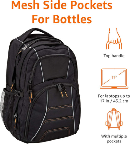 Amazon Basics Laptop Backpack Fits Up to 17-Inch Laptops, Black