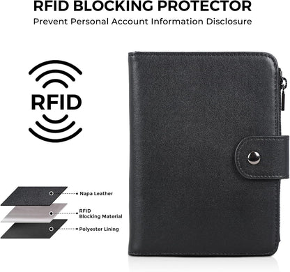 Polare Napa Leather Travel Passport Holder with YKK Zipper Pocket Snap Passports Cover RFID Blocking Passport Wallet Holders 2 Passports (Black with Zipper Pocket)