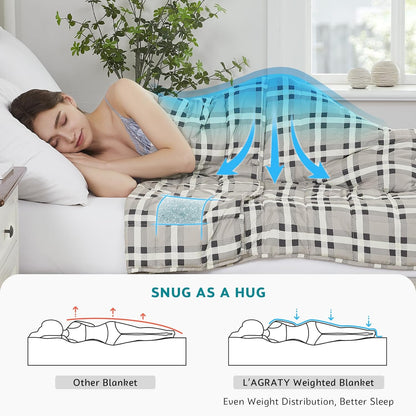 L'AGRATY Weighted Blanket - 60"x80" 17lbs Cooling Breathable Heavy Blanket Microfiber Material with Glass Beads for Adult All-Season Summer Fall Winter Soft Thick Comfort