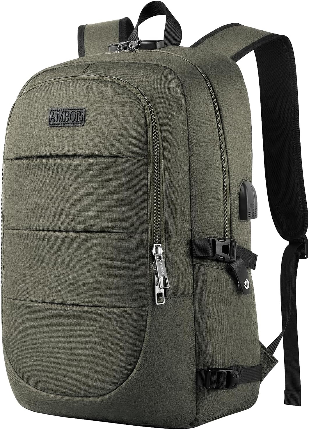 AMBOR Anti Theft Backpack, 15.6-17.3 inch Business Laptop Carry on Backpack with USB Charging Port and Headphone Interface, Travel Backpack for Men & Women