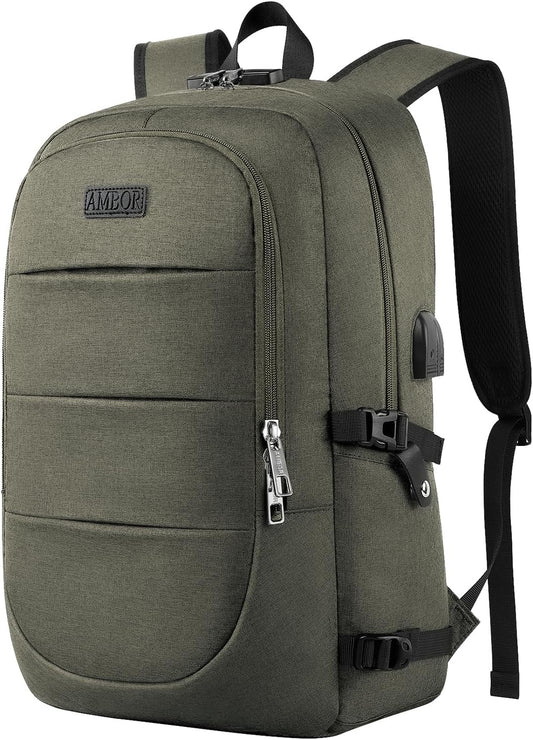 AMBOR Anti Theft Backpack, 15.6-17.3 inch Business Laptop Carry on Backpack with USB Charging Port and Headphone Interface, Travel Backpack for Men & Women