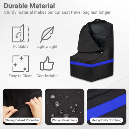 Car Seat Travel Bag - Padded, Comfortable, Durable, Roomy Gate Check Carseat Cover Backpack Fits 3-in-1，Convertible, Booster & Infant Car Seats for Airplane, Airport, Blue