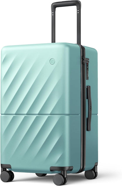 Trunk Luggage 22 Inch, Small Checked Luggage with Double Spinner Wheels, Anti-Burst Zipper, Hard Case PC Suitcase, Lightweight Travel Luggage, TSA Approved (Crystal Green, Hudson)