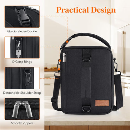 Lifewit Insulated Lunch Box for Men, Expandable Cooler Bag, Freezable Lunch Bag for Women with 2 Ice Packs and Shoulder Straps for Work Travel College, 12L Black