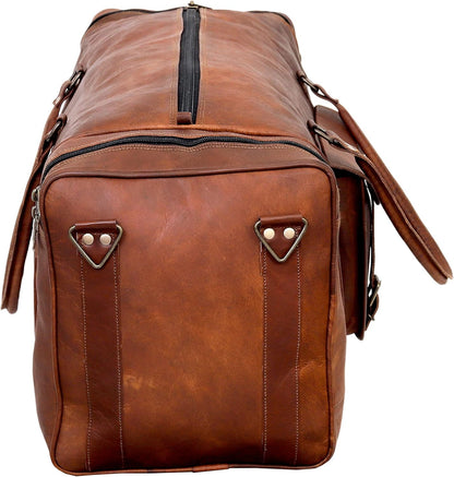 Leather 24 Inch Luggage Handmade Duffel Bag Carryall Weekender Travel Overnight Gym Sports Carry On Duffel Bag For Men And Women