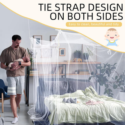 4 Corners Mosquito Net for Mosquiteros para Camas Bed Canopies Netting Bed Drapes Rectangular Mosquito Mesh for Camping Home Outdoor Travel(White,L75 X W47 X H59 Inch,Opening)