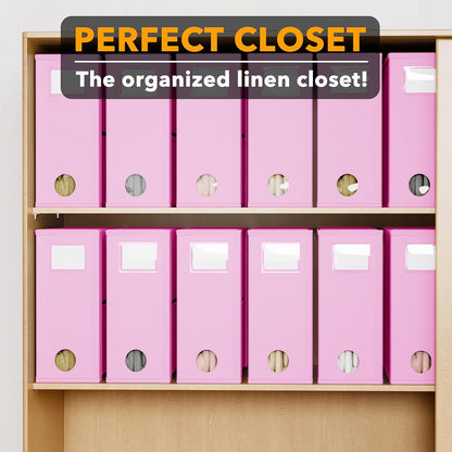 SpaceAid 12 Pack Bed Sheet Organizers and Storage, Foldable Sheet Organizer for Linen Closet, Sheets Set Folder Keeper with Window XL (Queen & King Size) Bedding Container (Pink, 12 Pack)