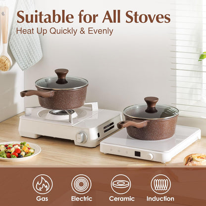 SENSARTE Saucepan Nonstick with Lid 1.5 Quarts Granite Coating Sauce Pot Small Kitchen Cooking Pot, Induction Comptable, Free of Intentionally Added PFOA