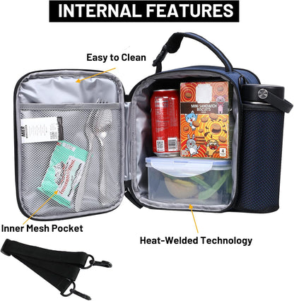 MIER Expandable Lunch Bag Insulated Lunch Box for Men to Work Travel Portable Lunchbox Bags with Shoulder Strap and Water Bottle Holder(Navy/Grey)