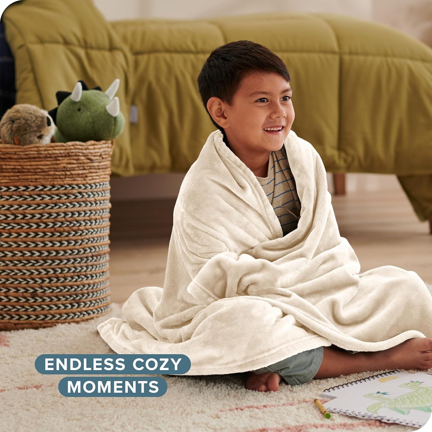 Bare Home Fleece Blanket - Kid Size - Ultra-Soft Lightweight for Bed, Sofa, and Couch - Luxury Microplush - Cozy Warm Blanket (Kid, Vanilla)