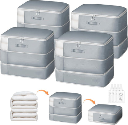 DIMJ Comforter Storage Bag - 110L Ultra Space Saving Self Compression Organize 4 Pack for Duvet, Pillow, Bedding, Blanket Storage Organizer Nylon Compression Bags