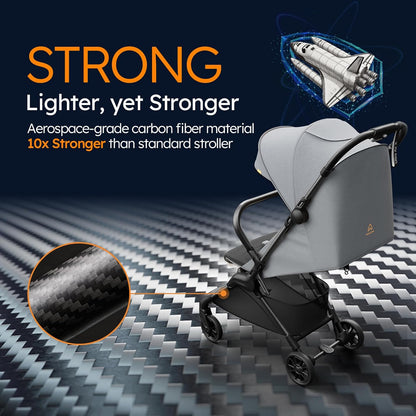 MAMAZING Ultra Air X Travel Stroller - Ultra-Lightweight Under 10 lbs, Carbon Fiber Frame & Airplane Friendly, Lightweight Stroller with Reclining Seat, UPF 50+ Canopy & Travel Bag