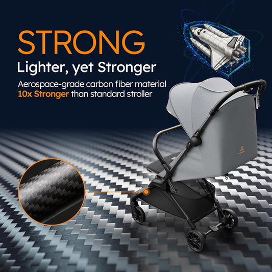 MAMAZING Ultra Air X Travel Stroller - Ultra-Lightweight Under 10 lbs, Carbon Fiber Frame & Airplane Friendly, Lightweight Stroller with Reclining Seat, UPF 50+ Canopy & Travel Bag