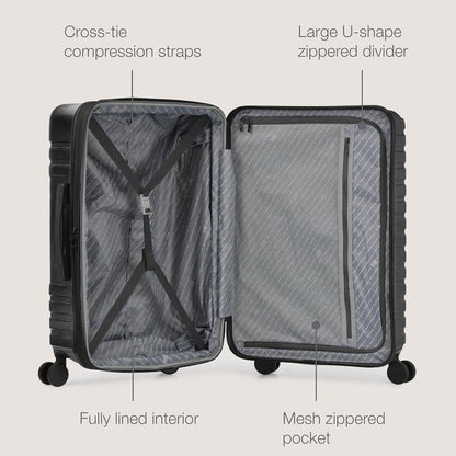 U.S. Traveler Boren Polycarbonate Hardside Rugged Travel Suitcase Luggage with 8 Spinner Wheels, Aluminum Handle, Carry-on 22-Inch, USB Port, Black