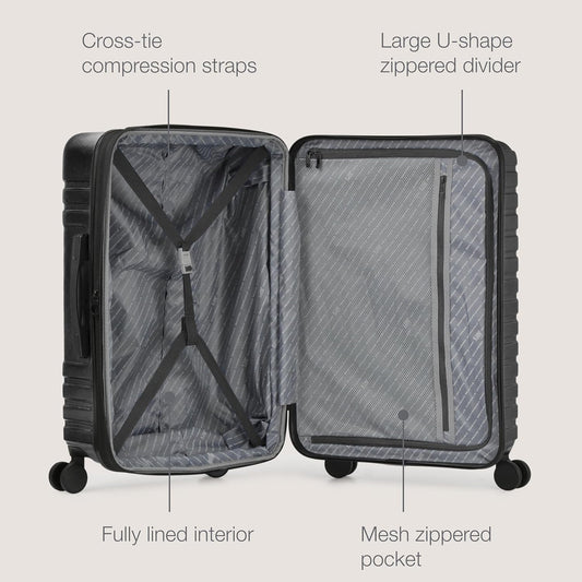 U.S. Traveler Boren Polycarbonate Hardside Rugged Travel Suitcase Luggage with 8 Spinner Wheels, Aluminum Handle, Carry-on 22-Inch, USB Port, Black