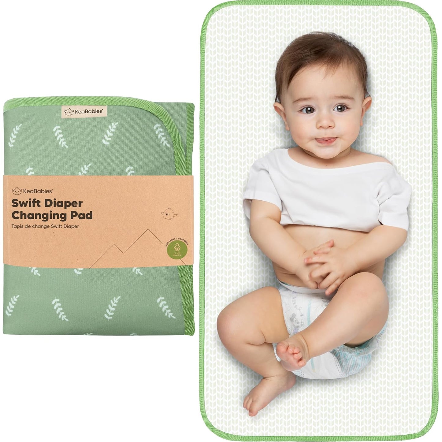KeaBabies Portable Diaper Changing Pad, Easy Wipe Clean - Foldable Waterproof Baby Changing Mat for Diaper Bag, Compact, Lightweight, 25x13 Baby Changer Travel Essential, Machine Washable (Acacia)
