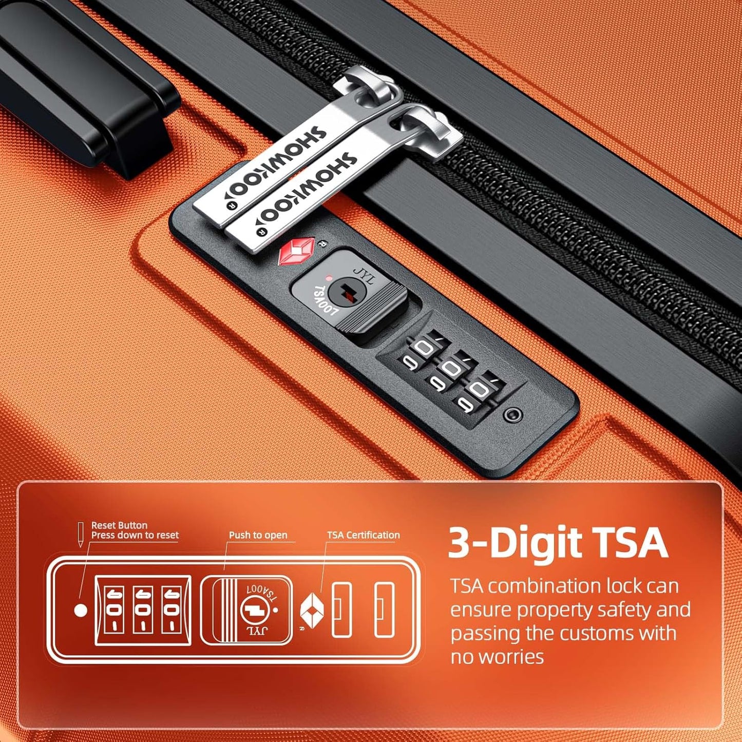 SHOWKOO Luggage Sets Expandable PC+ABS Durable Suitcase Sets Double Wheels TSA Lock 4 Piece Luggage Set Orange