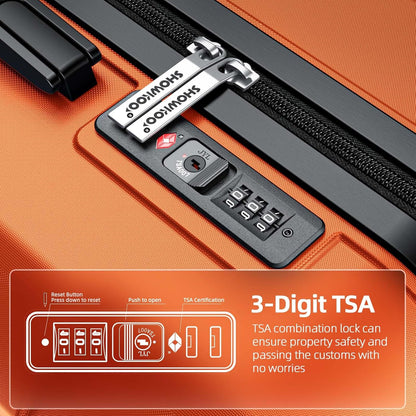 SHOWKOO Luggage Sets Expandable PC+ABS Durable Suitcase Sets Double Wheels TSA Lock 4 Piece Luggage Set Orange
