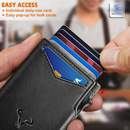 BULLIANT Men Wallet Gift Boxed,Slim Front Pocket Wallet Money Clip Card Holder 3.8"x2.7",Pop-up Access