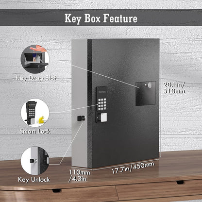 WeHere 56 Keys Lock Box, Key Cabinet with Key Drop Slot, APP Bluetooth/OTP/Wi-Fi, Fixed Code/Key Unlock, Large Key Return Box for Hotel,Car Dealerships,Realtors,Office,School