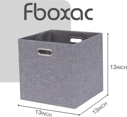 Collapsible Organization Basket Fabric Foldable Box with Handles, 13x13 Cube Storage Bins Set of 4, Thick and Heavy Duty Storage Baskets for Shelves Bedroom Livingroom,Gary