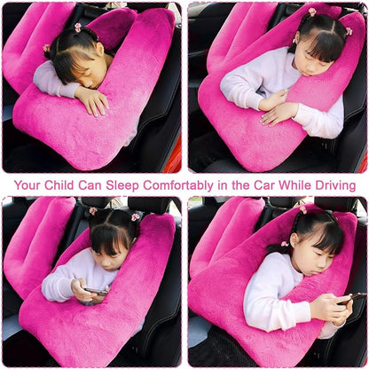 Travel Pillow, Travel Pillow for Kids, Sleeper Hold Pillow Travel, Removable U-Shaped Pillow for Adults and Children to Support Head and Body in The Back Seat of Long Car Trips (Rose Purple)