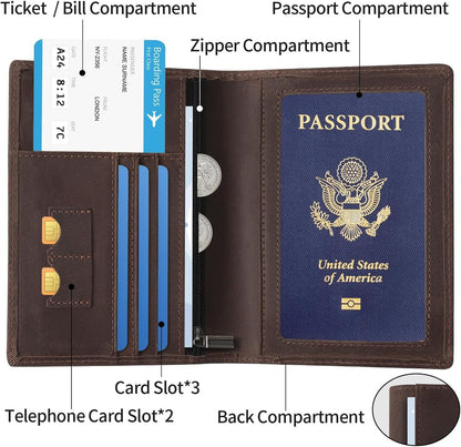 Ringsun Leather Passport Cover for Men Women, RFID Passport Wallet Case Travel Passport Holder for Family