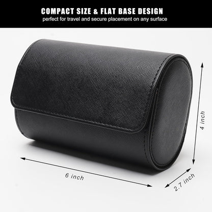 Longjet Watch Roll Travel Case for Men Portable Watches Organizer Box with Removable Velvet Pillow Holder (2 Slot Black Cross)