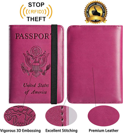 Passport Holder Cover Wallet Travel Essentials RFID Blocking Leather Card Case International Must Haves Travel Accessories for Women Men(101#Purple)