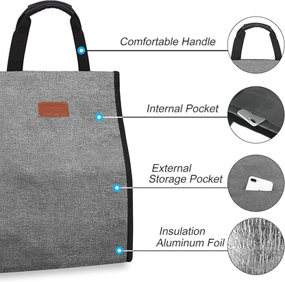 Lunch Bags for Women Insulated Reusable Lunch Tote with Internal Pocket, Lunch Tote bag for Work (Grey