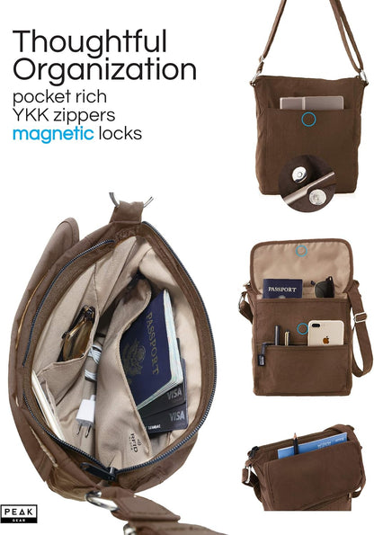 Peak Gear Crossbody Travel Purse with RFID Blocking Pocket and Lifetime Recovery Service. Nylon Shoulder Bag