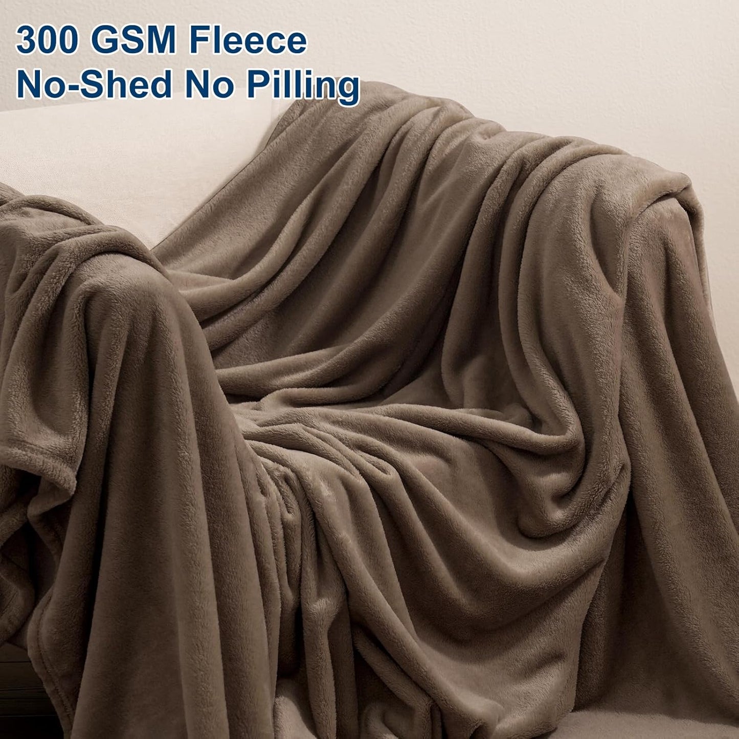 PHF Ultra Soft Fleece Blanket Queen Size, No Shed No Pilling Luxury Plush Cozy 300GSM Lightweight Blanket for Bed, Couch, Chair, Sofa Suitable for All Season, 90" x 90", Cocoa Brown